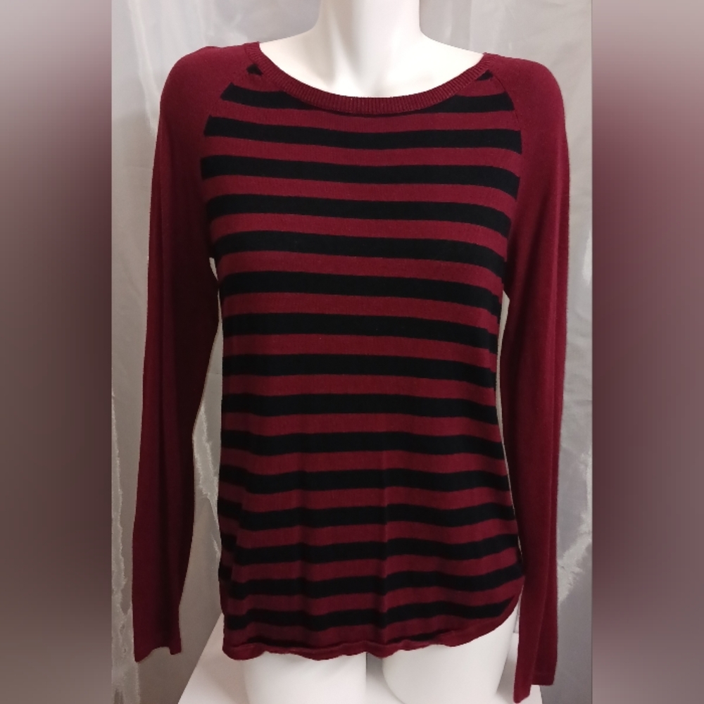 Michael Kors Burgundy and Black Striped Sweater